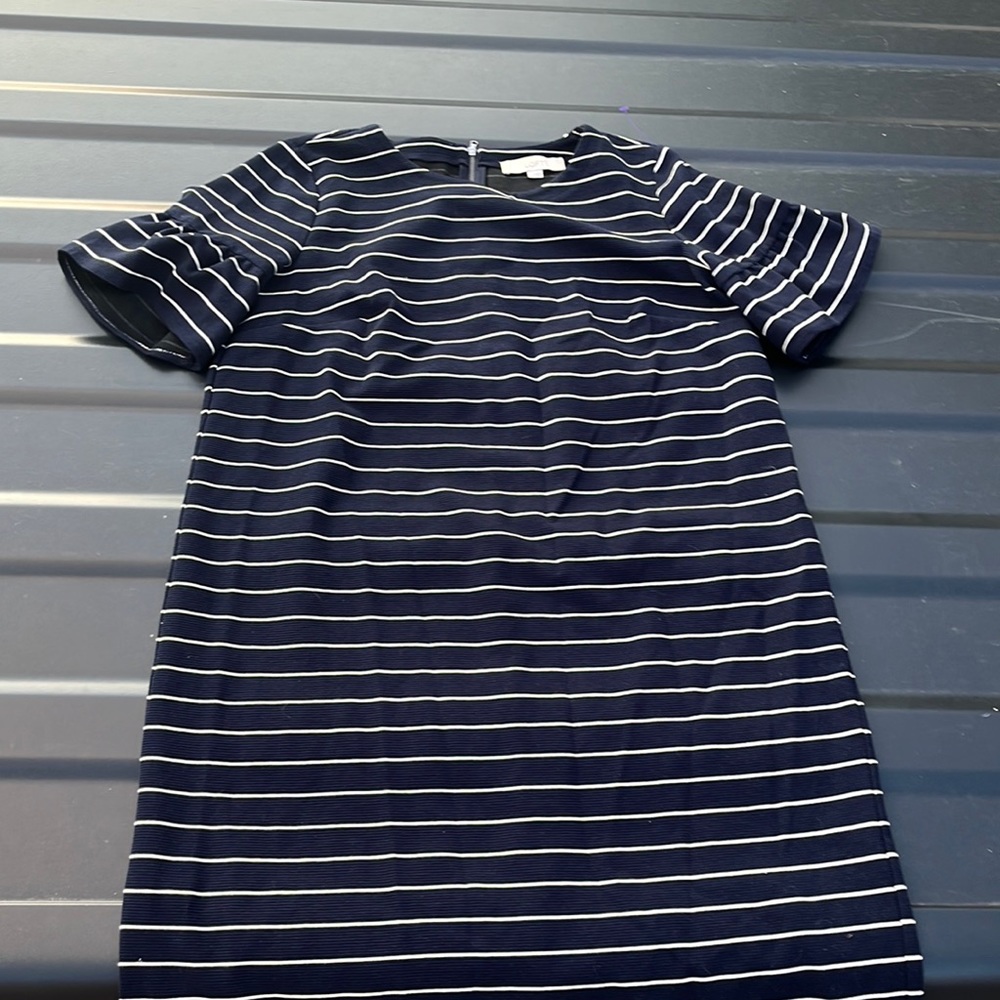 Zip up blue and white stripped dress with flared sleeves!!
